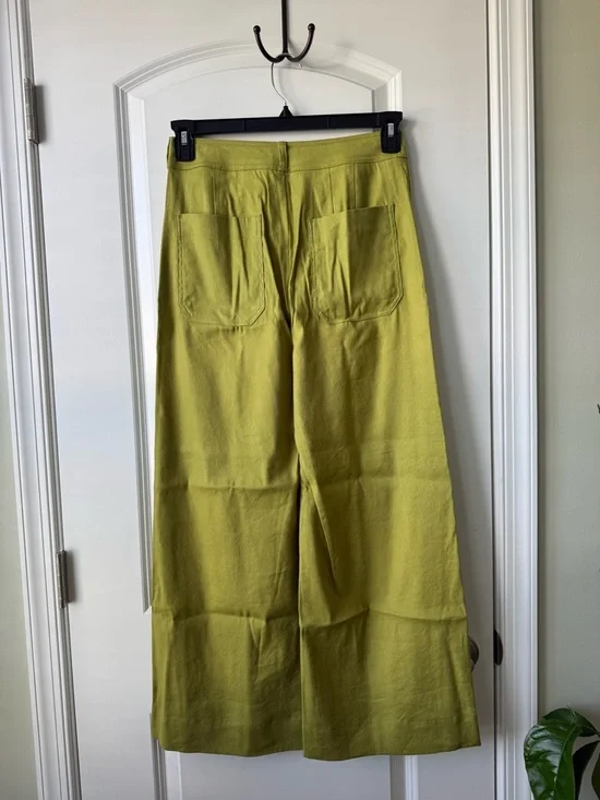Anthropologie Maeve Ettie Linen Light Green High Rise Crop Wide Leg Pants - Picture 5 of 7